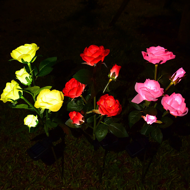 27 Inch Outdoor Solar Rose Flower Lights - 1 Pc Artificial Solar Garden Decor