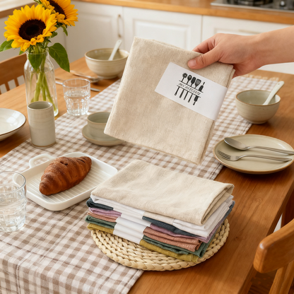 Linen-Cotton Napkins for Home Kitchen - 15.75x15.75 Inches Solid Color Square Dinner Napkins/Tea Towels