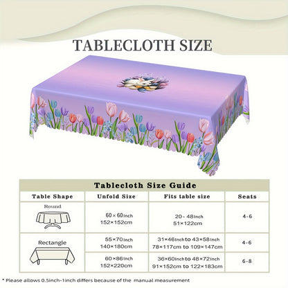 Bulk Spring Rabbit Tulip Printed Tablecloth Stain Resistant Waterproof Embossed Edge Technology Easter Purple Flower Decor Perfect for Events Parties Wholesale