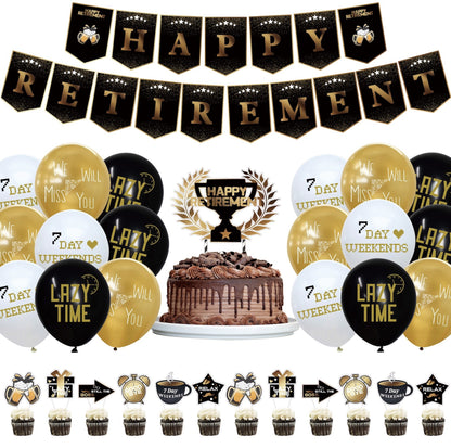 29-Piece Happy Retirement Decor Kit - Banner, Balloons & Cake Toppers