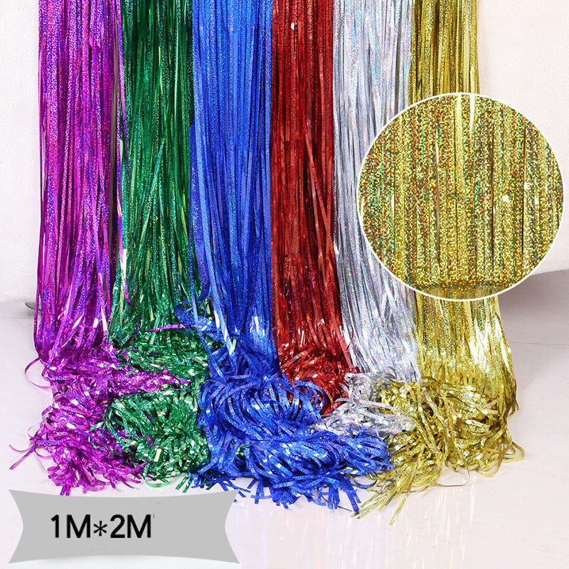 Bulk 2 pcs Holographic Tinsel Curtain for Wedding and Birthday Party Backdrops Sparkling Party Decoration Door Curtain Wholesale