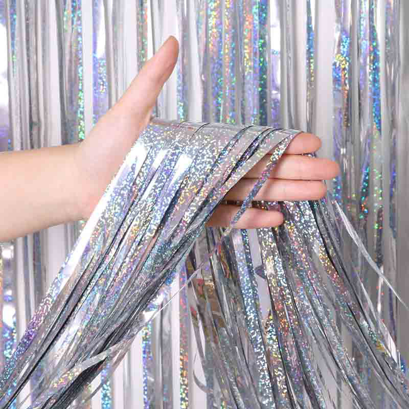 Bulk 2 pcs Holographic Tinsel Curtain for Wedding and Birthday Party Backdrops Sparkling Party Decoration Door Curtain Wholesale