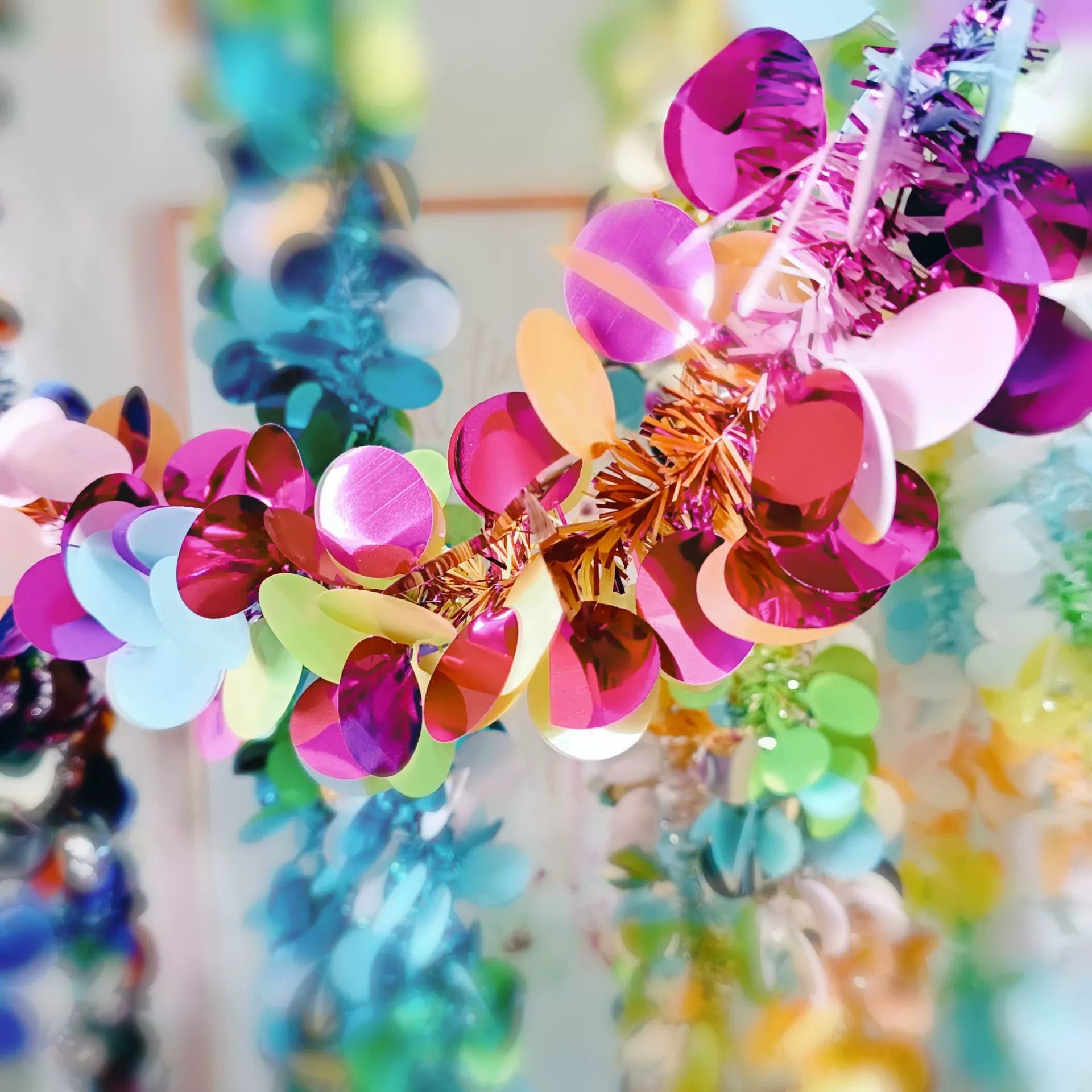 2M Colorful Christmas Tinsel Garland, 3.15" Wide Metallic Streamer for Holiday Decor, Festive Party Hanging Decoration