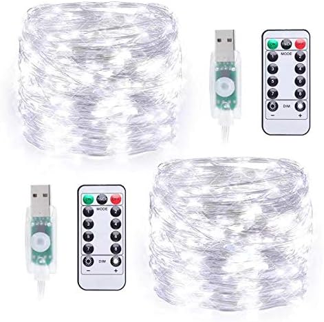 2 Pack 33ft 100 LED USB Powered Fairy Lights with Remote Control for Wedding Party Christmas