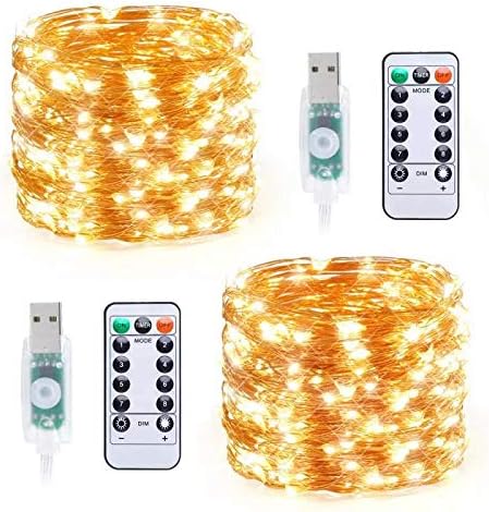 2 Pack 33ft 100 LED USB Powered Fairy Lights with Remote Control for Wedding Party Christmas