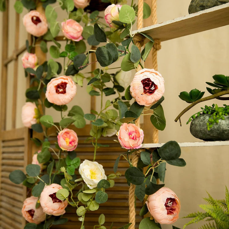 2 Pack Artificial Peony Flower and Eucalyptus Garlands Bulk Silk Floral Decor