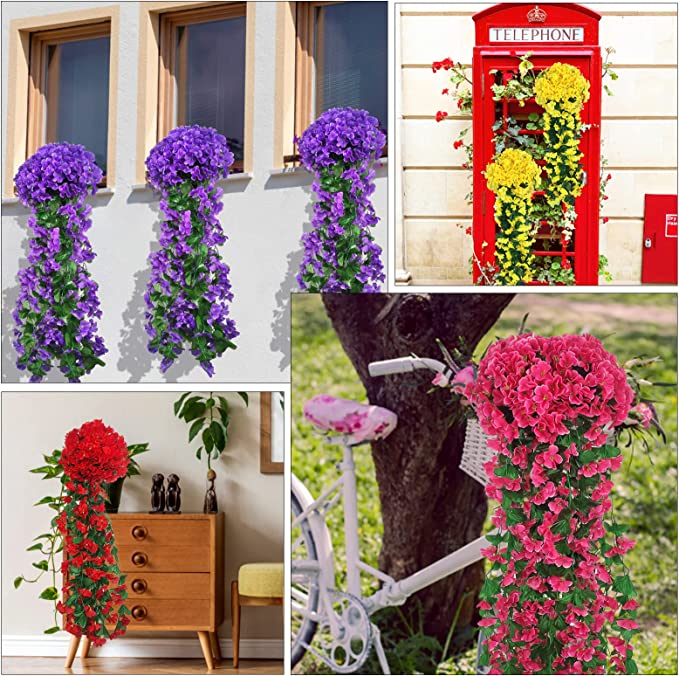2 Pcs Faux Weeping Begonia Hanging Silk Plants Garland for Outdoors