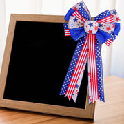 2 Pcs Patriotic Burlap Bows with Stars for 4th of July Gift Wrapping and Party Decoration