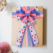 2 Pcs Patriotic Burlap Bows with Stars for 4th of July Gift Wrapping and Party Decoration