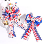 2 Pcs Patriotic Burlap Bows with Stars for 4th of July Gift Wrapping and Party Decoration