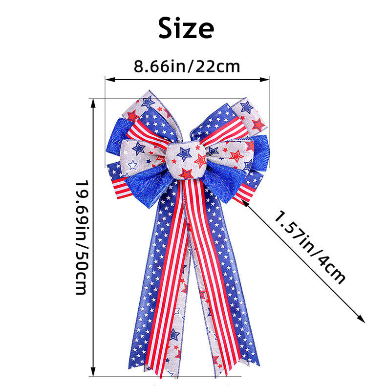 2 Pcs Patriotic Burlap Bows with Stars for 4th of July Gift Wrapping and Party Decoration