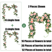 2 Pcs 13 Ft Artificial Eucalyptus Garland with Silk Roses for Wedding Party Decor