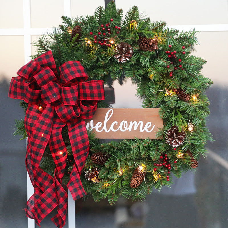 Christmas Wreath 24 Inch Red Berry Foam Bow with PE Leaves Artificial Holiday Decor
