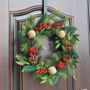 Artificial Christmas Pine Needle and Berry Wreath 16 Inch Holiday Decor