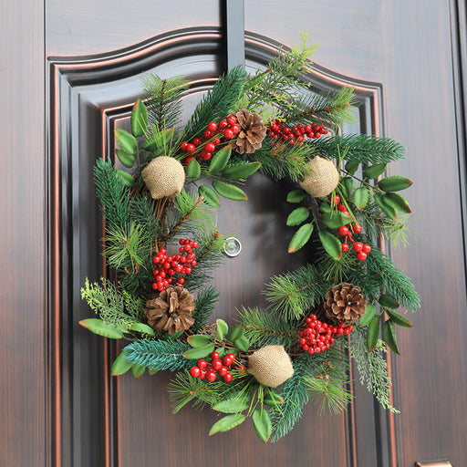 Artificial Christmas Pine Needle and Berry Wreath 16 Inch Holiday Decor