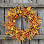 24 Inch Artificial Maple Leaf Autumn Wreath, Large Thanksgiving Fall Decor, Bulk Quantity