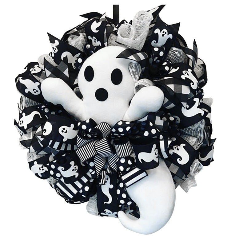 Artificial Halloween Ghost Doll Wreath 12 Inch Black Decorative Halloween Decor