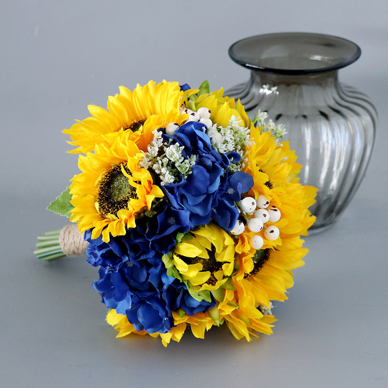 Bulk 8" Artificial Sunflower Bridal Bouquet Vintage Rustic Wedding Bouquet Wholesale