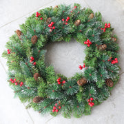 Christmas Red Pine Cone Wreath 24 Inch Artificial Cone Holiday Decor