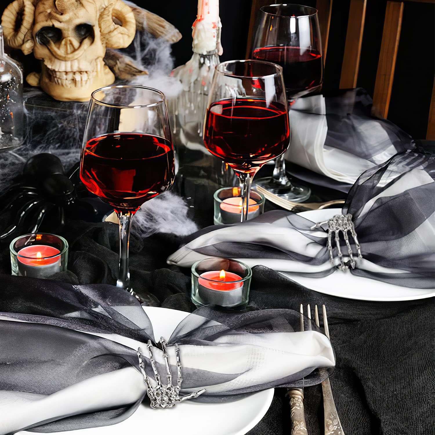 Bulk 8 Pcs Skeleton Claw Napkin Rings for Halloween Spooky Table Decor for Home Parties Birthdays Bars and Festive Events Wholesale