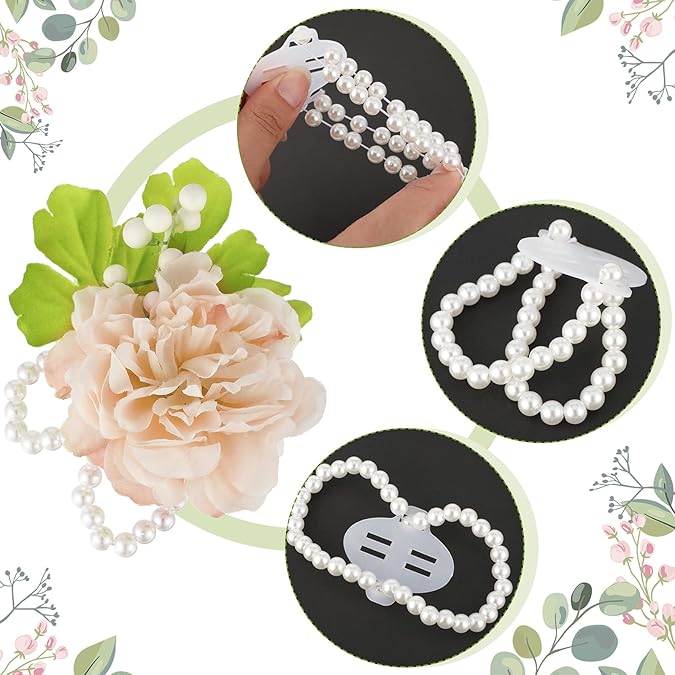 Bulk 8 Pcs Elastic Pearl Wedding Corsage Wristband Stretch Pearl Bracelet for Bride Bridesmaid or Wedding Wristlet Wholesale