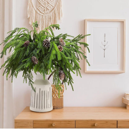 Bulk 12 Pcs Artificial Norfolk Pine Branches Christmas Branches DIY Crafts for Home Festive Table Centerpieces and Wreaths Decor Wholesale