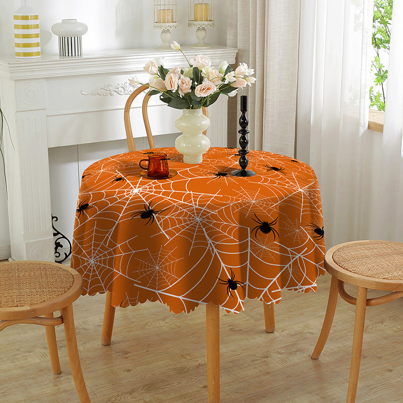 Bulk Halloween Tablecloth Festive Round Table Cover with Spider Web Pumpkin and Witch Print Easy Care and Party Protection Wholesale