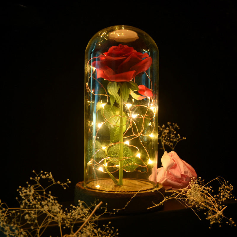 Bulk Eternal Artificial Rose with LED Light in Glass Dome Gift for Women Mom Birthday Valentine's Day and Thanksgiving Wholesale