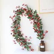 71 Inch Christmas Red Poinsettia Berry Garland Ring Rattan Artificial Holiday Decoration