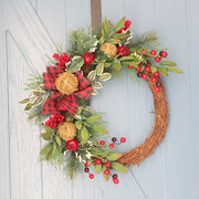 Christmas Pine Wreath with Red Berries 16 Inch Artificial Coniferous Holiday Decor