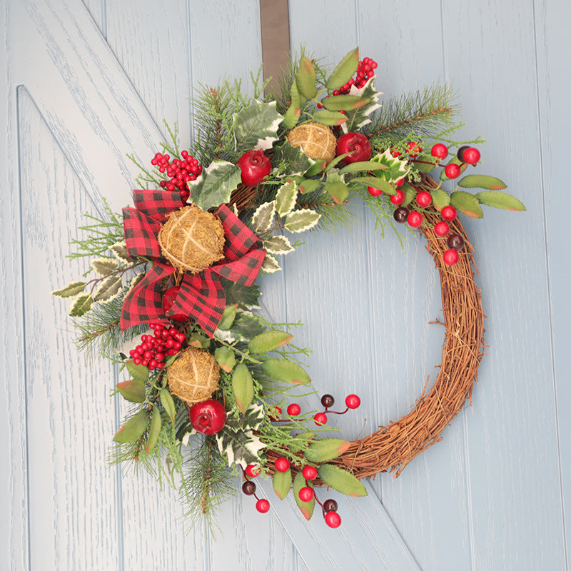 Christmas Pine Wreath with Red Berries 16 Inch Artificial Coniferous Holiday Decor