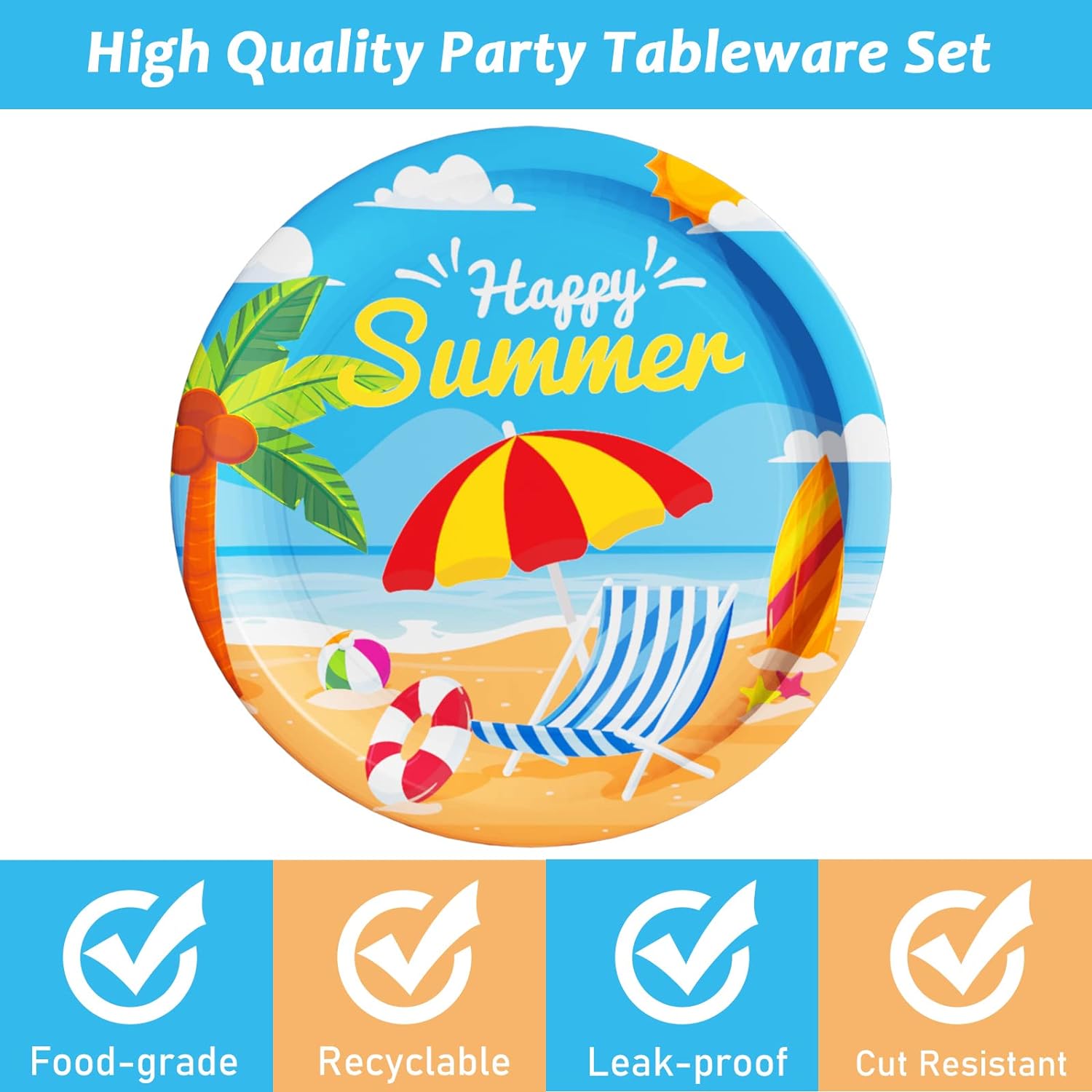 Bulk Summer Beach Theme Disposable Paper Plates Birthday Party Dessert Plates Baby Shower Tableware and Decorations Wholesale