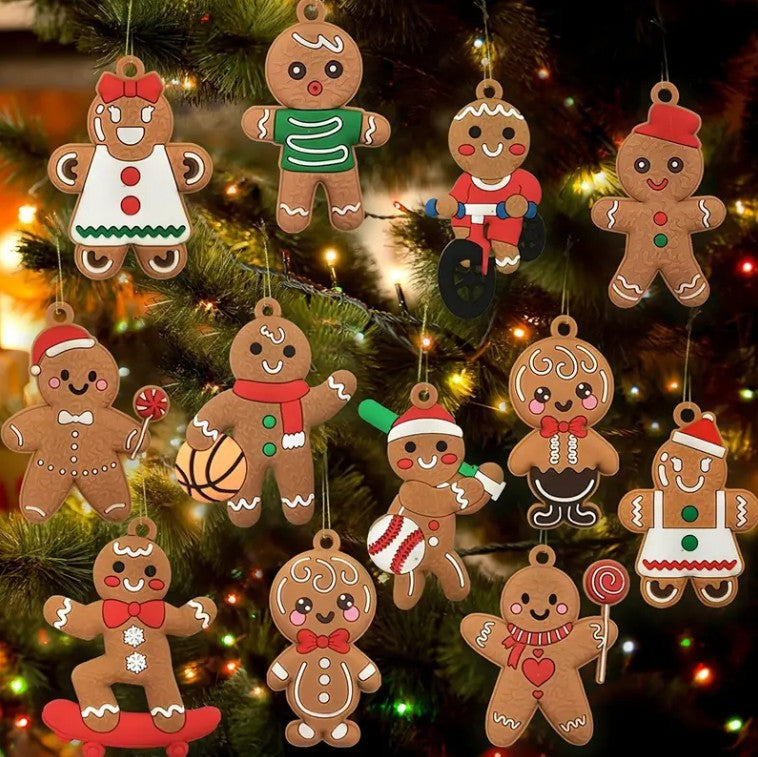 Bulk 12pcs Gingerbread Man Ornaments for Christmas Tree Assorted Gingerbread Figurines Ornaments Christmas Tree Hanging Decorations Wholesale