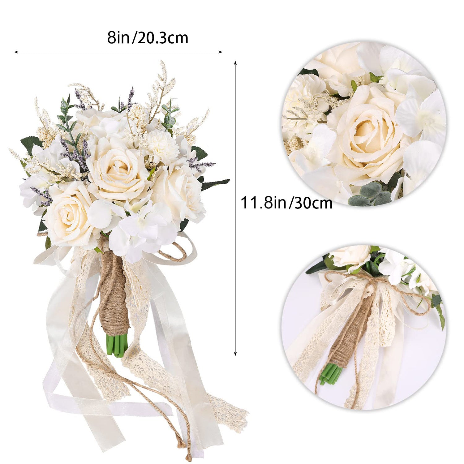 Bulk 8" Bridal Bouquet White Champagne Roses Wedding Bouquets Wholesale