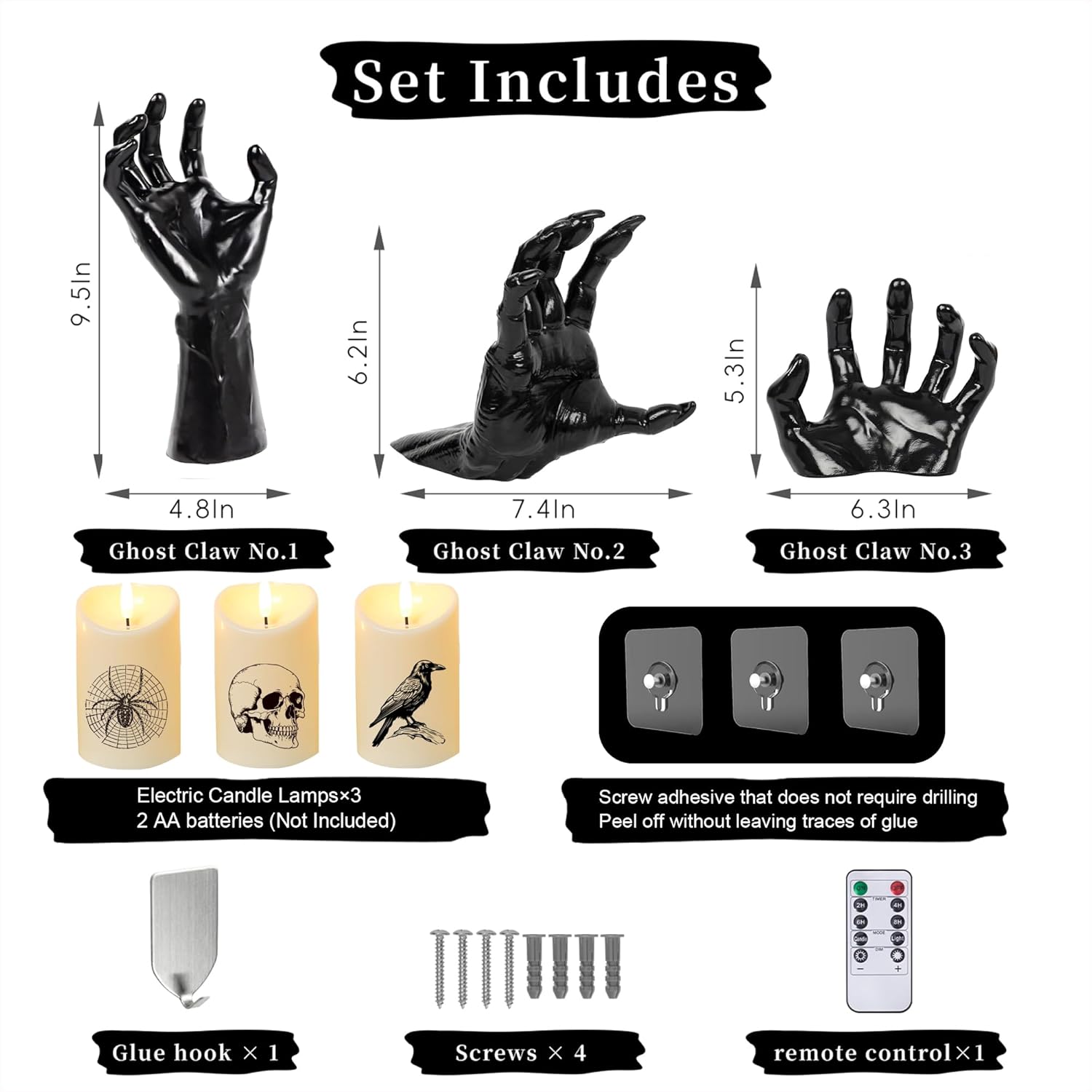 Bulk Halloween Decor Indoor Outdoor Gothic Wall Hangings 3 Creepy Hand Wall Lights with Remote Control for Spooky Halloween Decoration Wholesale