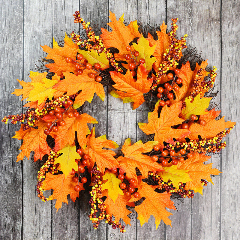 20 Inch Harvest Maple Berry Vine Wreath 1 Pc Artificial Fall Autumn Decor