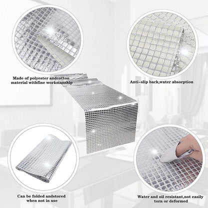 Bulk 12 x 71 Inches Glitter Disco Party Table Runner Mirror Silver Retro 70s 80s Disco Ball Table Decor for Birthday Bachelorette and Dance Party Wholesale