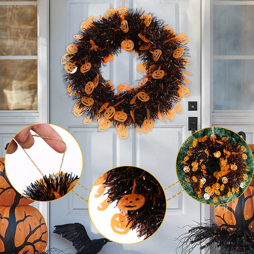 Artificial Rattan Vine Wreath with Pumpkin Skull Ghost Design for Halloween Party Decor
