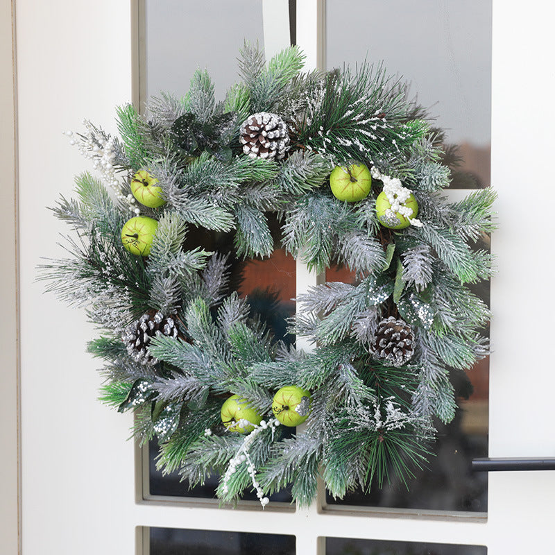 Christmas Pine Needle Wreath with Green Apples 20 Inch Artificial Holiday Decoration