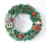 Artificial Cotton Pine Cones and Pine Needle Wreath, Red, 16 Inch Christmas Decoration