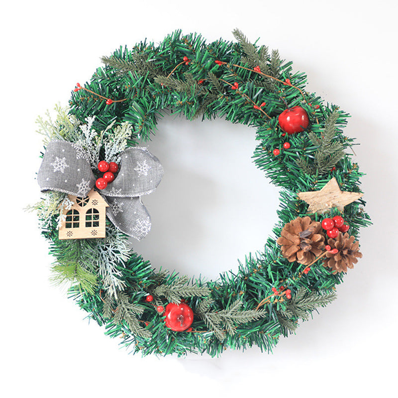 Artificial Cotton Pine Cones and Pine Needle Wreath, Red, 16 Inch Christmas Decoration