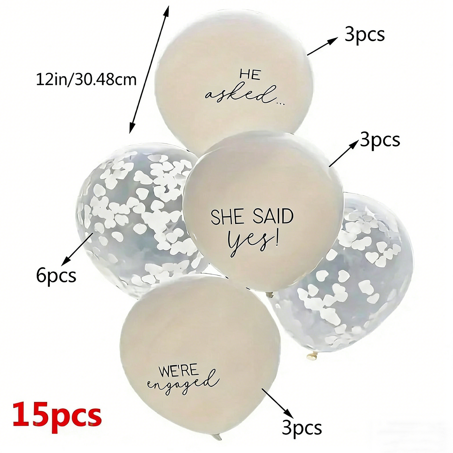 Wedding Engagement Party Balloon Decor (15-Pack 12in) – "He Asked She Said Yes!" Printed Set