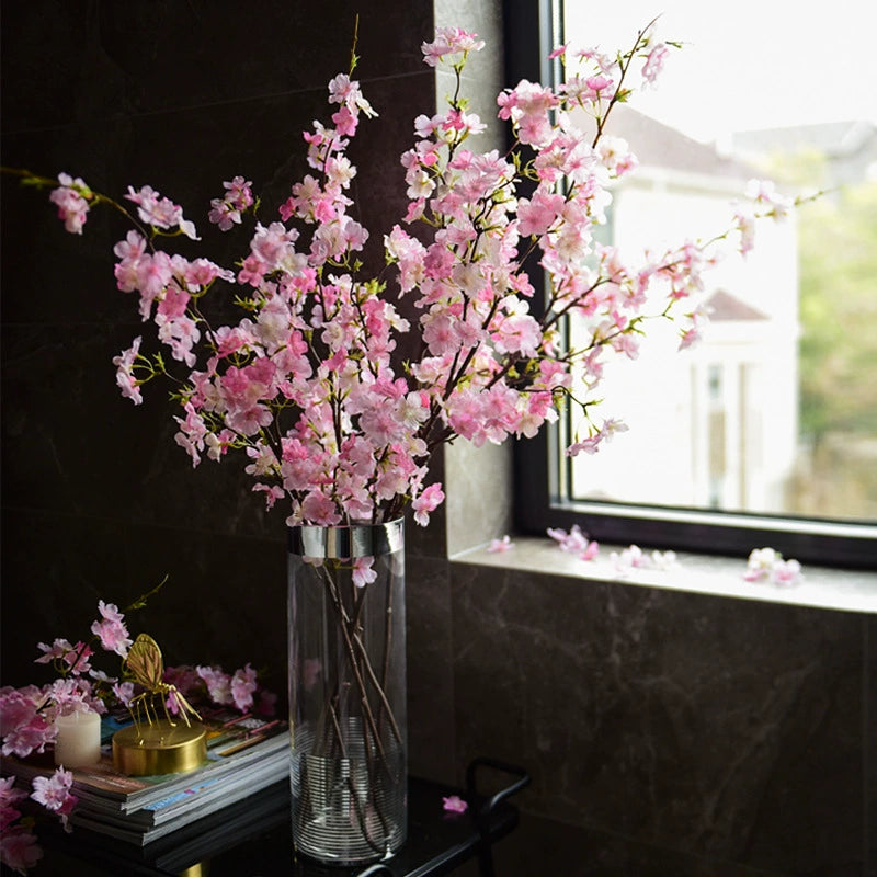 Ceremony Artificial Cherry Blossom Stems, 4-Branch Faux Floral Branches for Arch & Aisle Decor