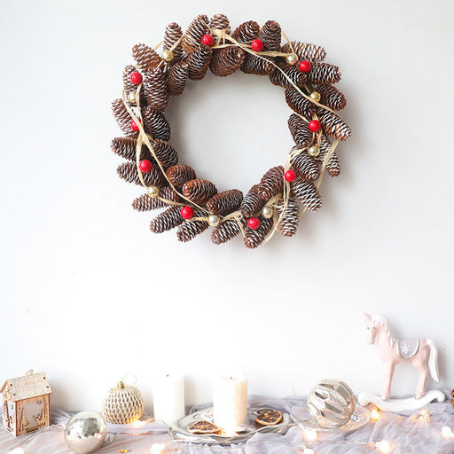 Christmas Log Pine Cone Red Berry Fish Scale Artificial Wreath 16 Inch