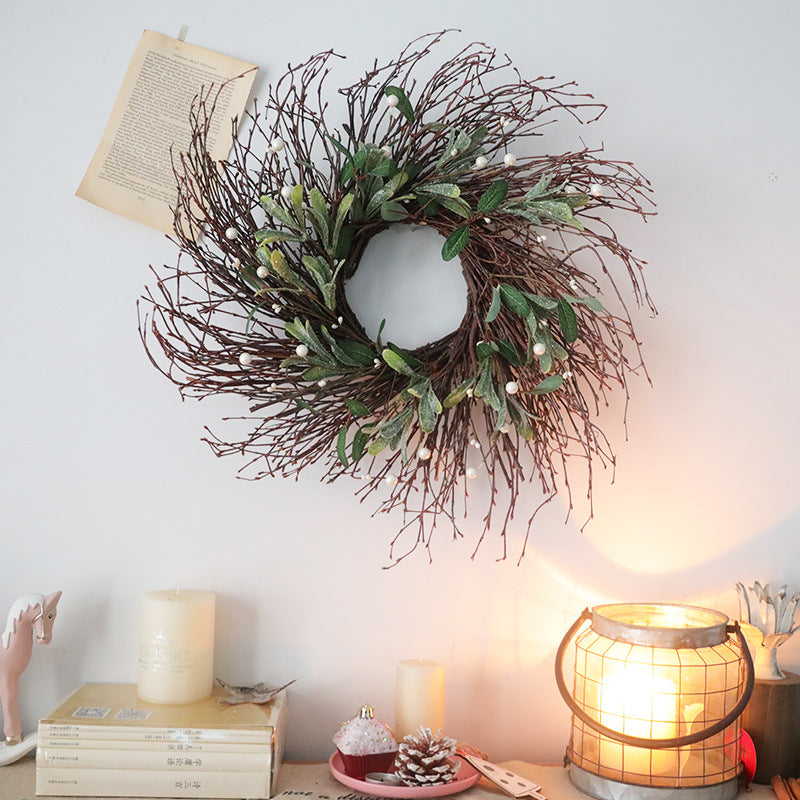 Christmas Prairie Rattan Wreath 18 Inch Artificial Decorative Holiday Door Accent