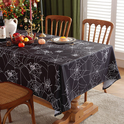 Bulk Spooky Halloween Black Spider Web Rectangular Tablecloth Spill-Proof Polyester Cover for Dining Banquets Parties and Camping Wholesale