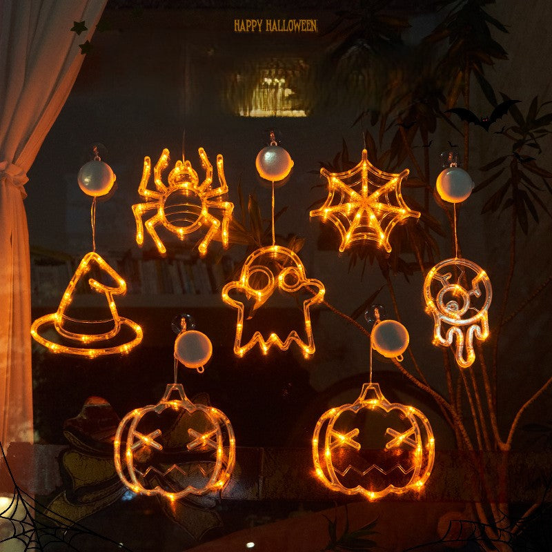 Bulk Halloween Decor LED Pumpkin String Lights with Suction Cups Spooky Ghost Lanterns and Spider Web Hanging Lights Wholesale