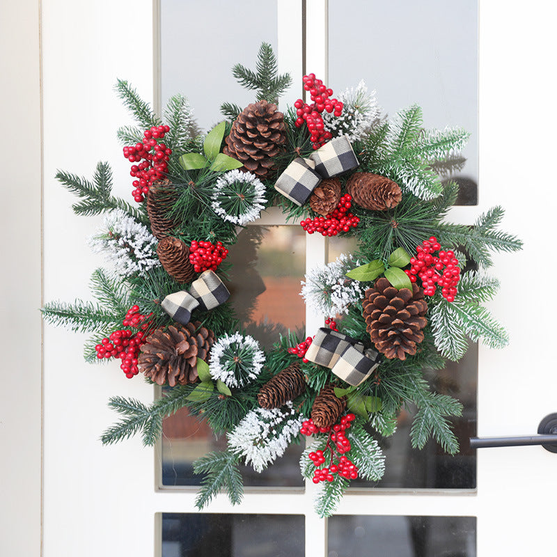 Artificial Christmas Pine Needle Berry Trident Leaf Wreath 20 Inch