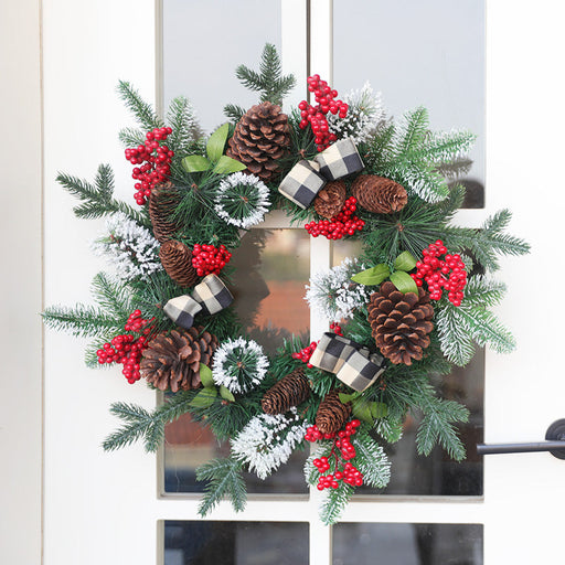 Artificial Christmas Pine Needle Berry Trident Leaf Wreath 20 Inch