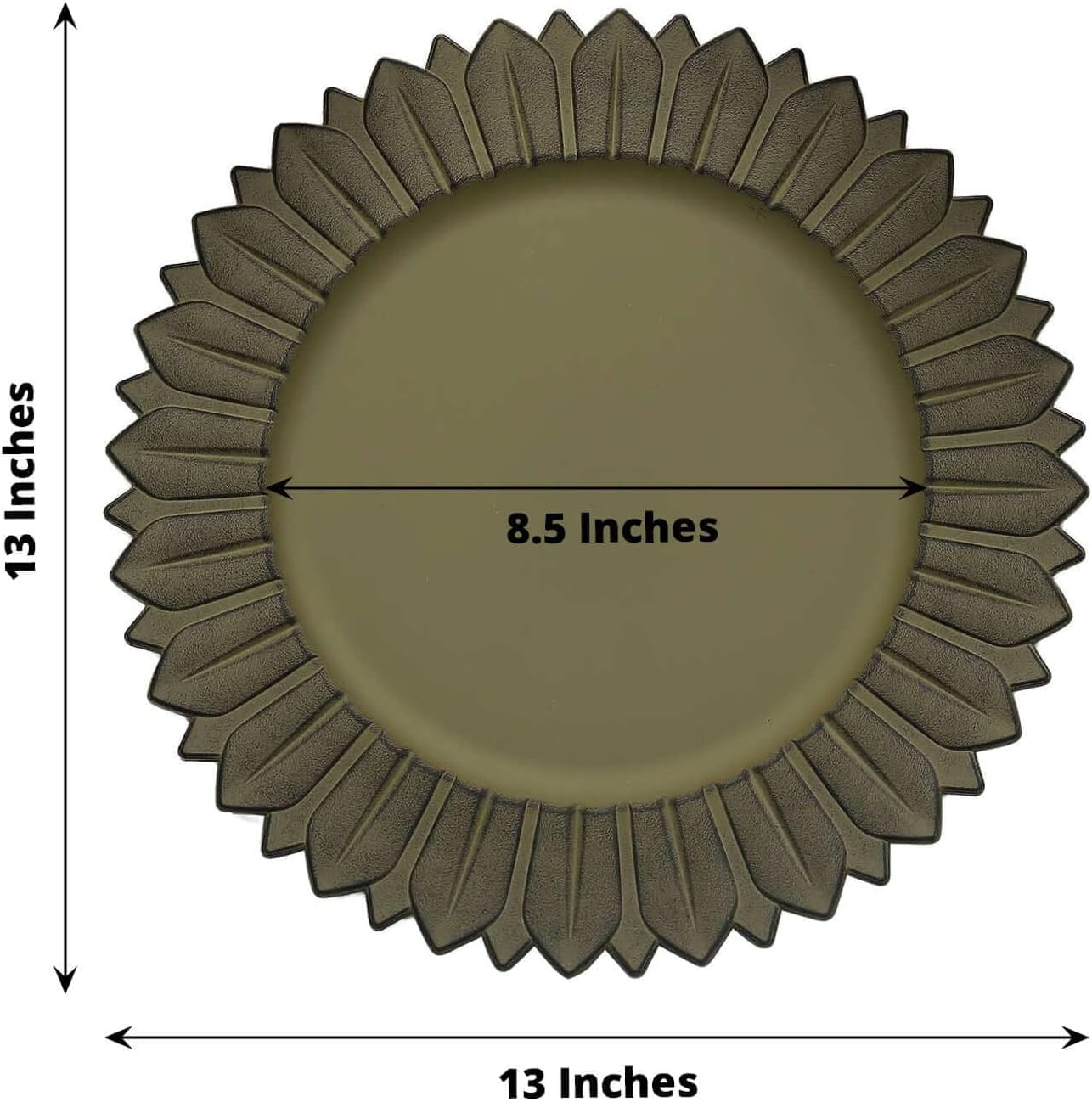 Bulk 13-Inch Matte Olive Green Sunflower Plastic Dinner Charger Plate Disposable Round Serving Tray Wholesale